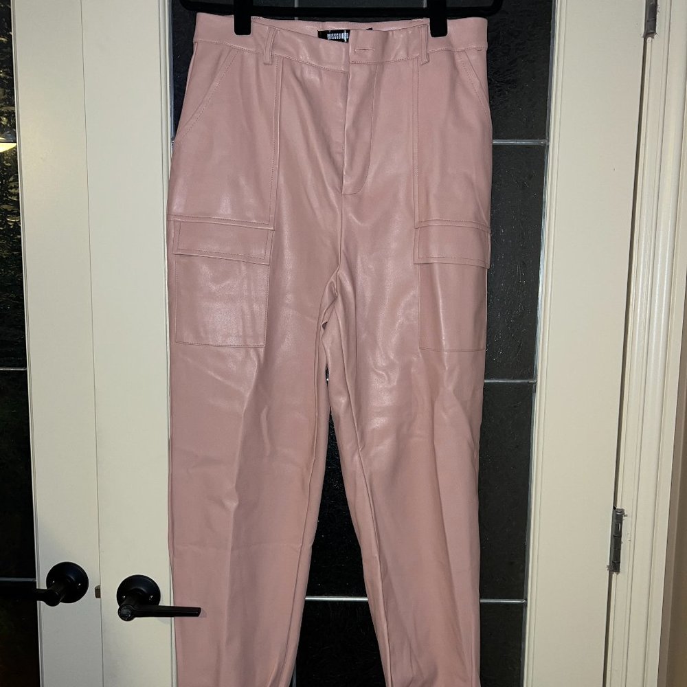 Missguided Pink Faux Leather Cargo Pants